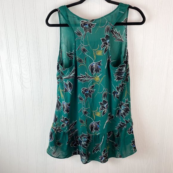 Cabi Green Floral Sleeveless top Ruffle Bottom size Medium - Picture 2 of 4